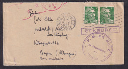 Lettre Aff 2x 5f Marianne De Gandon Obl Metz 16.06.1947 -> Allemagne Zensur/Censure Prison Militaire Metz + US - Guerra Del 1939-45