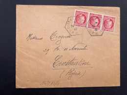 LETTRE Pour ALGERIE TP CERES DE MAZELIN 1F Bande De 3 OBL. HEXAGONALE Tiretée 24-4 46 GISORS (EURE) CP N°10 - 1945-47 Cérès Van Mazelin