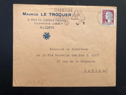 LETTRE MAURICE LE TROQUER TP M DE DECARIS 0,25 OBL.MEC.23-6 1962 ALGER RP - Andere & Zonder Classificatie
