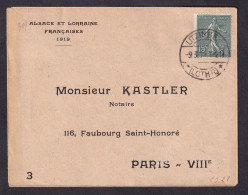 Lettre Aff 15c Semeuse Obl. Litzinge (Lothr) 09.03.1919 Au Verso Cachet Mairie De Juvelize + Arrivée - Cartas & Documentos