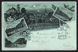 Mondschein-Lithographie Amstetten, Schloss Wallse, Hauptplatz, Wiener Strasse  - Sonstige & Ohne Zuordnung