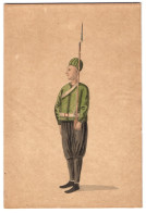 Handzeichnung Türkischer / Osmanischer Soldat In Grüner Uniform Mit Geschultertem Gewehr  - Drawings