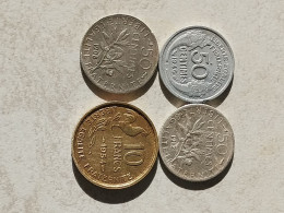 4 Pieces Francaises Trois 50cts 1946 1942 1908 10 Francs 1954 - Autres & Non Classés