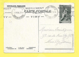 Entier Postal Mémorial Canadien De Vimy Oblitération Vimy France Canadian Memorial 1936 - Annullamenti Meccanici (pubblicitari)