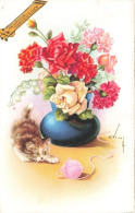 FETES ET VOEUX - Anniversaire - Un Chat Jouant Au Pelote Près D'un Vase - Colorisé - Carte Postale Ancienne - Verjaardag
