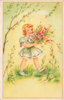 FANTAISIES - Une Fille Cueillant Des Fleurs - Colorisé - Carte Postale Ancienne - Autres & Non Classés