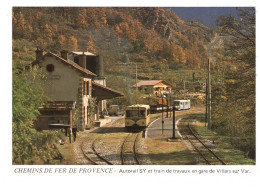 AUTORAIL SY Et Train De Travaux En Gare De Villars Sur Var (carte Photo) - Gares - Avec Trains
