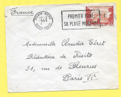 Lettre Oblitération POINTE NOIRE MOYEN CONGO Flamme  Premier Port Sa Plage Moderne 1959 - Covers & Documents