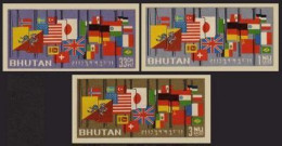 Bhutan 31-33 Imperf, MNH-waved. Mi 40-42. Flags Of The World At Half-mast. 1964. - Bhoutan