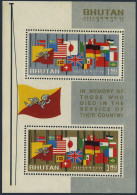 Bhutan 33a, MNH. Michel 43-44 Bl.2A. Flags Of The World At Half-mast, 1964. - Bhoutan