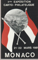 C.P. - 1ère EXPOSITION CARTO PHILATELIQUE - MONACO - 1981 - 2 000 EX - GILLETTA - ASSOCIATION CARTOPHILES ET MUNICIPALIT - Other & Unclassified