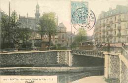 93 - Pantin - Le Pont De L'Hotel De Ville - Animée - Colorisée - CPA - Oblitération Ronde De 1905 - Voir Scans Recto-Ver - Pantin