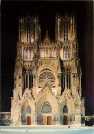 51 - Reims - Cathédrale Notre Dame - La Façade Ouest Illuminée - Vue De Nuit - CPM - Carte Neuve - Voir Scans Recto-Vers - Reims