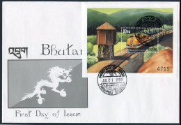 Bhutan 1209 FDC. Trains 1999. Great Northern Diesel-electric Streamliner, US. - Bhutan