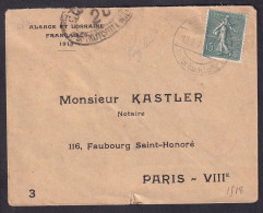 Lettre Aff 15c Semeuse Obl 19.03.1919 Au Verso Cachet Mairie De Porcelette + Zensur/Censure - Lettres & Documents