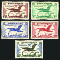 Cambodia C10-C14, Lightly Hinged. Michel 81-85. Air Post 1957. Bird, Letter. - Cambogia