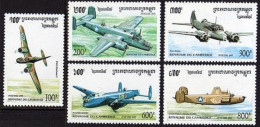 Cambodia 1452-1457, MNH. Mi 1529-1533, Bl.215. World War II Aircraft. Boeing. - Kambodscha