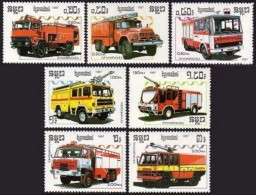 Cambodia 823-829,MNH.Michel 901-907. Fire Trucks 1987. - Kambodscha