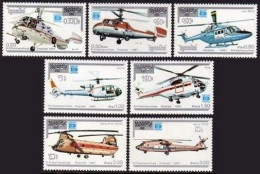 Cambodia 812-818,819,MNH.Michel 890-896,Bl.155. HAFNIA-1987.Helicopters. - Cambodge