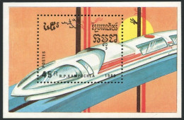 Cambodia 936,MNH.Michel 1014 Bl.163. Trains,1989.Locomotive. - Cambodia