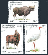 Cambodia 1434-1436,CTO.Mi 1511-1513. Protected Wildlife 1995. Bos Gaurus, Grus - Cambodge