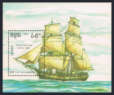 Cambodia 1087, MNH. Michel 1165 Bl.177. Sailing Ships 1990. Merchant Ship, 1800. - Cambodia