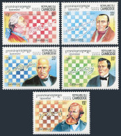 Cambodia 1385-1389, 1390, MNH. Michel 1461-1465, Bl.209. Chess Champions, 1994. - Cambodja