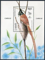 Cambodia 796,MNH.Michel 873 Bl.153. CAPEX-1987.Bird:Terpsiphone Paradisi. - Cambodja