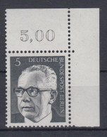 Berlin 359 Eckrand Rechts Oben Dr. Gustav Heinemann 5 Pf Postfrisch - Sonstige & Ohne Zuordnung