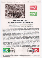 - Document Premier Jour LE CENTENAIRE DE LA CAISSE NATIONALE D'ÉPARGNE - PARIS 21.9.1981 - - Documentos Del Correo