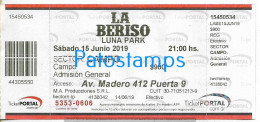 228808 ARTIST LA BERISO ARGENTINA ROCK & ROLL IN LUNA PARK AÑO 2019 ENTRADA TICKET NO POSTAL POSTCARD - Tickets - Vouchers