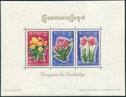 Cambodia 93a Sheet, Lightly Hinged. Mi Bl.18. Frangipani,Oleander,Amarylis,1961. - Cambogia