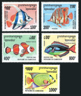 Cambodia 1466-1470,1471,MNH.Michel 1543-1547,1548 Bl.216. Fish 1995. - Camboya
