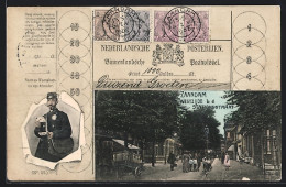 AK Zaandam, Westzijde B. D. Stationsstraat, Nederlandsche Posterijen, Binnenlandsche Postwissel, Postbote Mit Brief  - Zaandam