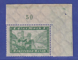 Dt. Reich 1924 Bauwerke 1 Mark Mi.-Nr. 364X Eckrandstück OR Postfrisch ** - Ungebraucht