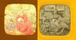 Scène De Genre * Lecture Livre Mère Enfant * Photo Stéréoscopique Colorisée Par Transparence 1860/65 - Stereoscoop