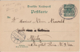 1899 - ALSACE - CACHET CONVOYEUR STRASSBURG SAALES ZUG 635 (IND 7) CP ENTIER De WISCHES => METZ - Cartas & Documentos