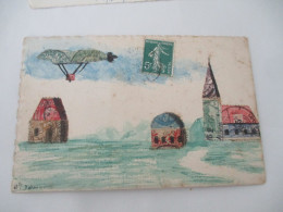 THEME DIRIGEABLE LOT 2 CARTE DESSIN  DECOR REALISE AVEC TIMBRE DECOUPES - Sellos (representaciones)