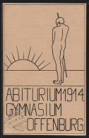 Künstler-AK Offenburg, Absolvia Abiturium 1914, Nackter Student Im Sonnenaufgang  - Autres & Non Classés