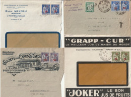 Type Paix, N° 478/92  4 Enveloppes, Une D'huissier Taxée, 2 Avec Pub Pour Boissons Dont Jus De Fruit JOKER 1941 - 1932-39 Paz