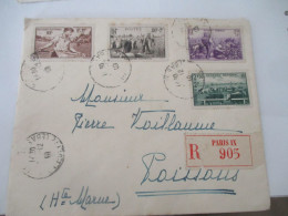 RECOMMANDE LETTRE 4 TIMBRE SERIE SECOURS NATIONAL POUR POISSONS - Covers & Documents