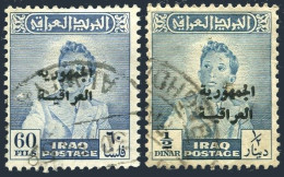 Iraq 192-193,used.Michel 225-226. King Faisal II, 1958. Republic Overprinted. - Irak