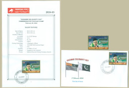 PAKISTAN 2024 MNH KASHMIR SOLIDARITY DAY QUAID E AZAM JINNAH MAUSOLEUM FLAG FDC BROCHURE - Pakistan