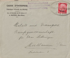 1940 - ALSACE - CACHET CONVOYEUR BAHNPOST SAAL STRASSBURG ZUG 373 - ENVELOPPE De MUTZIG => MULHAUSEN - Cartas & Documentos