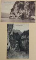 Talloires (Lac D'Annecy, Haute-Savoie), Grotte Du Perthuis, Cascade D'Angon, Lot De 2 CPA - Talloires