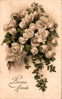 O8 - Carte Postale Fantaisie - Bouquet De Fleurs - Roses Blanches - Bonne Année - Fiori