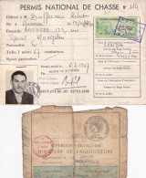 2 PERMIS DE CHASSER, BOURGES 1939, 1967 - Documenti Storici