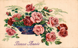 O8 - Carte Postale Fantaisie - Bouquet De Fleurs - Roses - Bonne Année - Fleurs