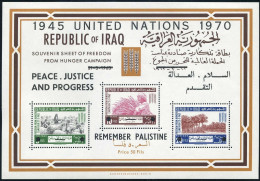 Iraq 335ab,MNH-bent.Mi Bl.20. FAO Overprinted.UN-25,1970.Sheep,Sheaf,Palm Grove. - Irak