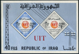Iraq 378a Perf,imperf,MNH.Mi Bl.7A-7B. ITU-100,1965.Telecommunication Equipment. - Irak